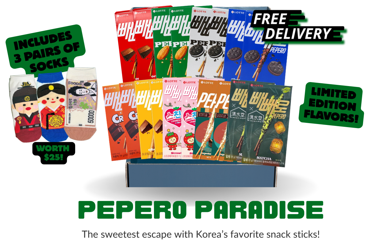 Pepero Korea snack box with assorted Pepero sticks and Korean chocolate snacks, buy pepero for pepero day