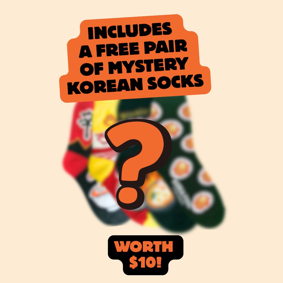 Free Korean socks included with every K-Snack Starter Korean snack box order