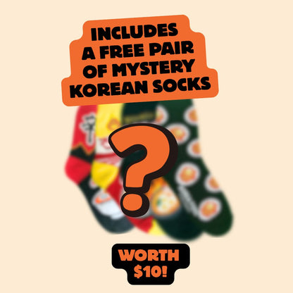 Free Korean socks included with every K-Snack Starter Korean snack box order